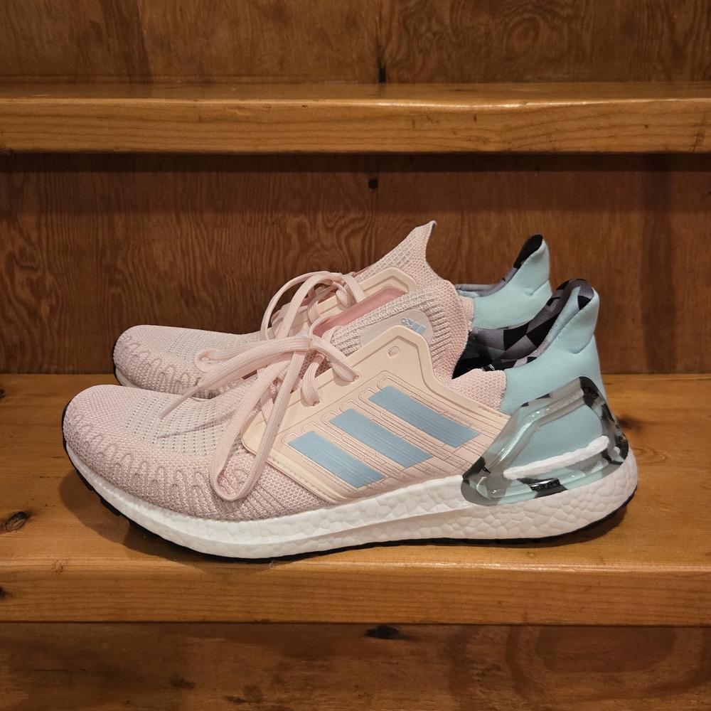 Adidas Women's Pastel Pink and Light Blue Sneakers